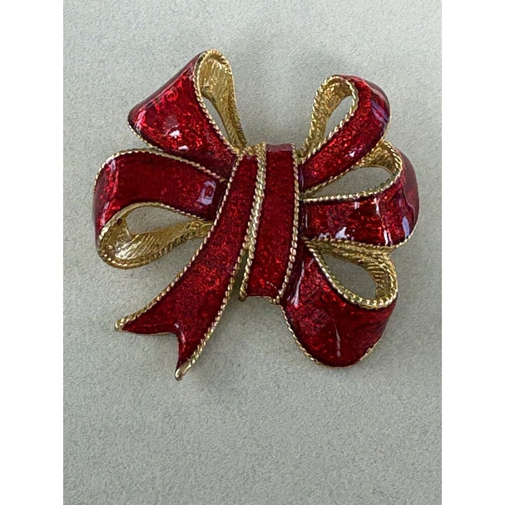Vintage Tanya Creations 80’s,90’s Enamel Bow Ribbon Brooch Gold Toned